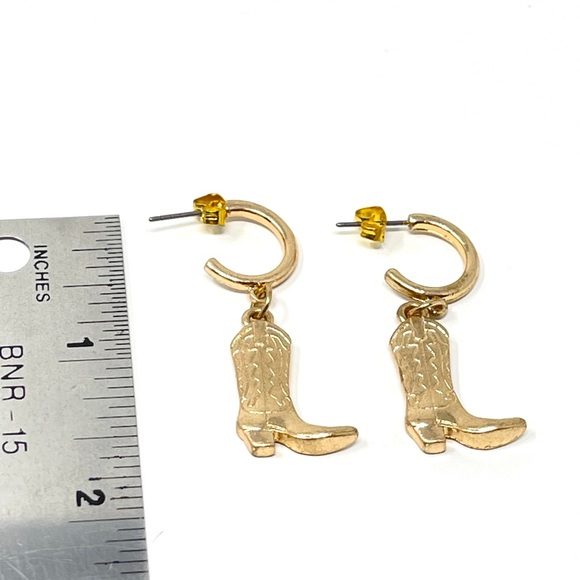 New Free People Cowboy Boot Western Earrings Gold - Picture 3 of 4